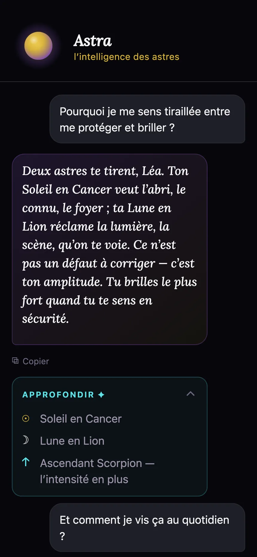 Écran de conversation d’Asterlogia